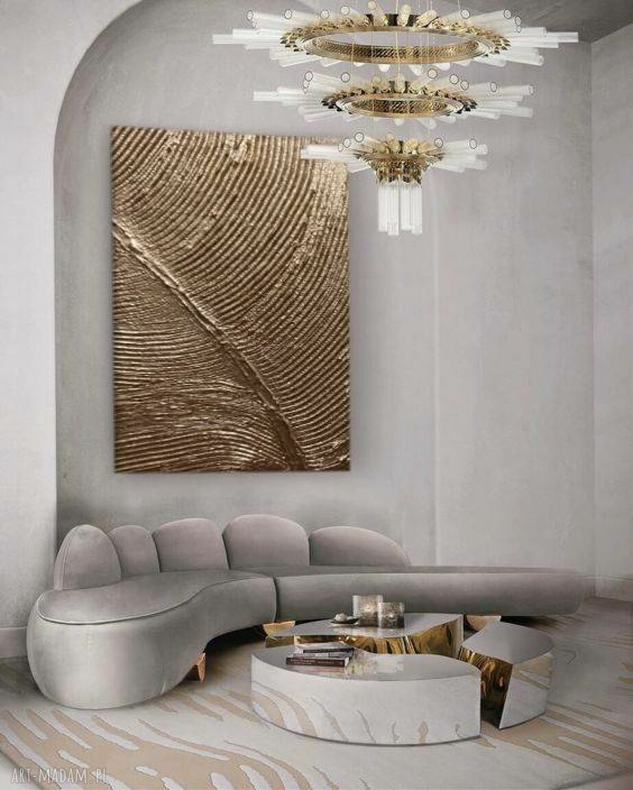 Golden Pat - wielkoformatowy, ręcznie malowany obraz abstrakcyjny art&texture na płótnie 80x170 cm