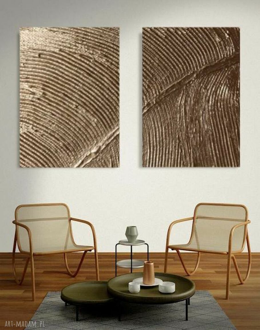 Golden pat - duży zestaw 2 obrazów na płótnie z rzeźbieniem 70x100 cm
