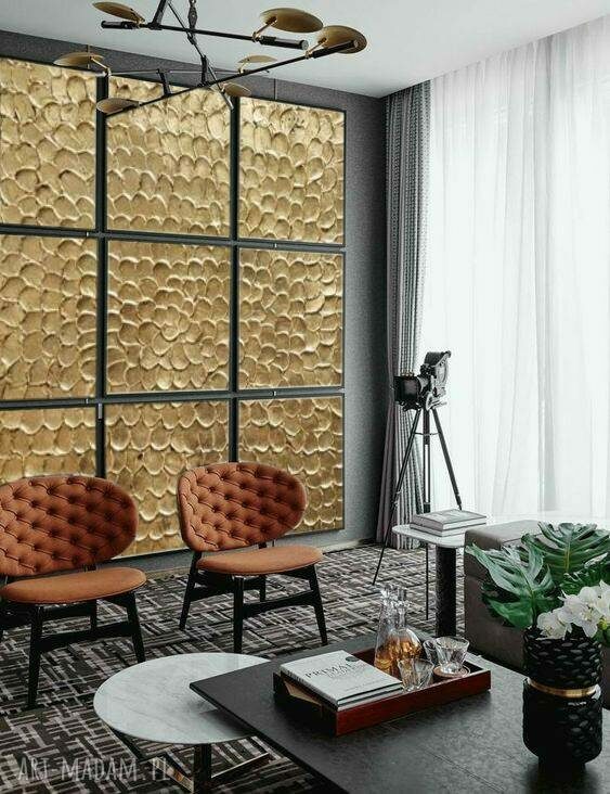 GOLDEN-PIECES 180x180 cm - zestaw 9 złotych obrazów strukturalnych