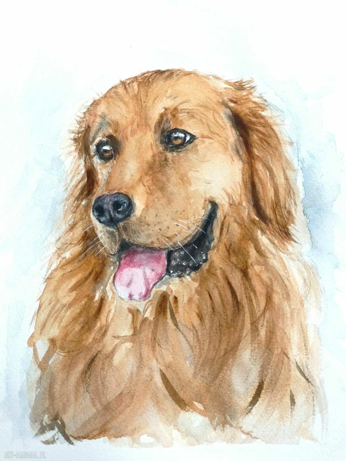 Golden retriever - akwarela obraz ręcznie malowany na papierze A4