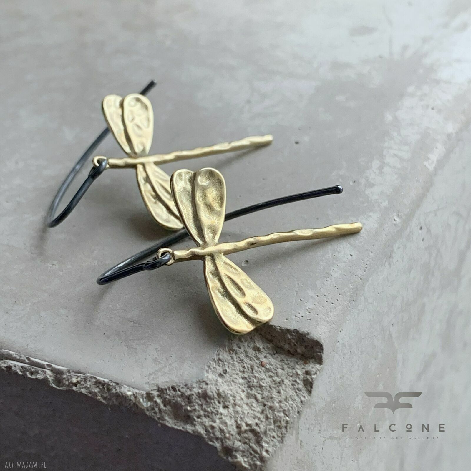 Kolczyki Golden Dragonfly - ważki z mosiądzu i srebra 925