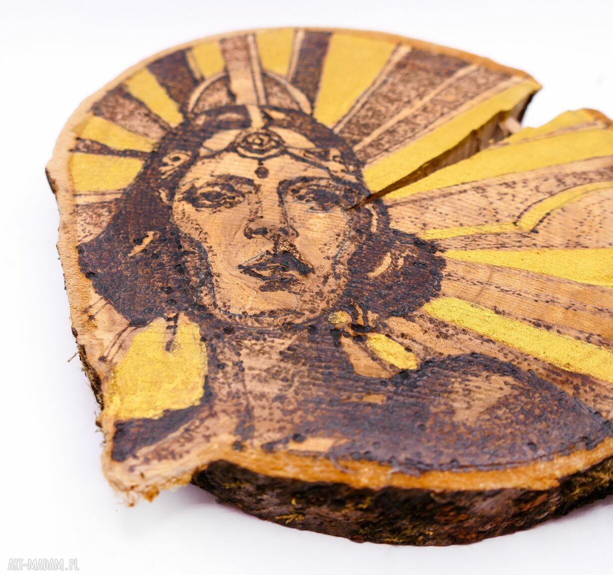 Golden Woman - obraz ręcznie wypalany na drewnie Art Deco, 15x15 cm