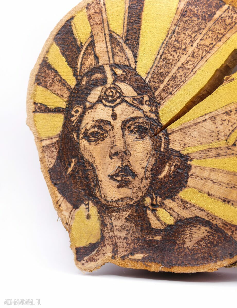 Golden Woman - obraz ręcznie wypalany na drewnie Art Deco, 15x15 cm