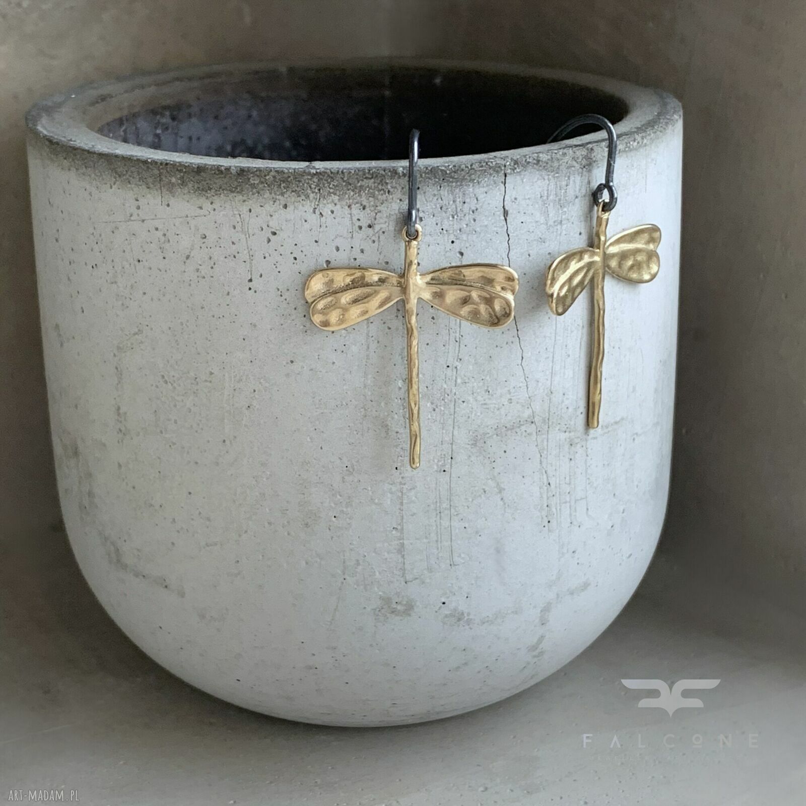 Kolczyki Golden Dragonfly - ważki z mosiądzu i srebra 925
