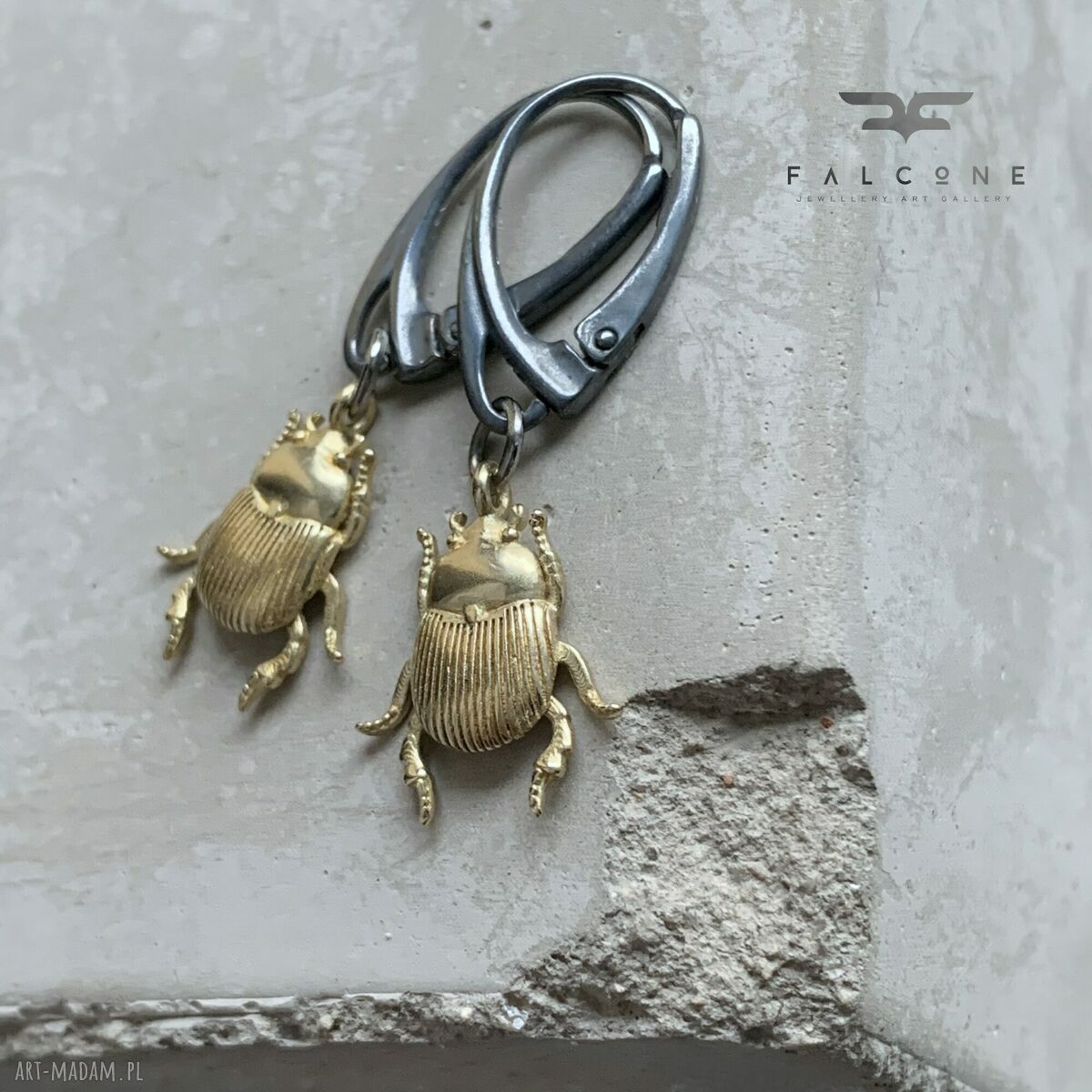 Drobne kolczyki Golden Scarab Light ze srebra 925 i mosiądzu