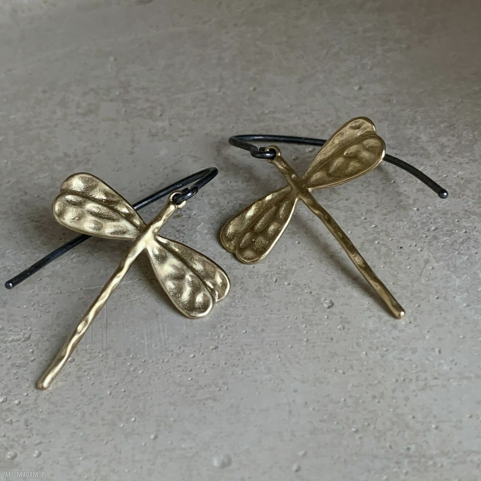 Kolczyki Golden Dragonfly - ważki z mosiądzu i srebra 925