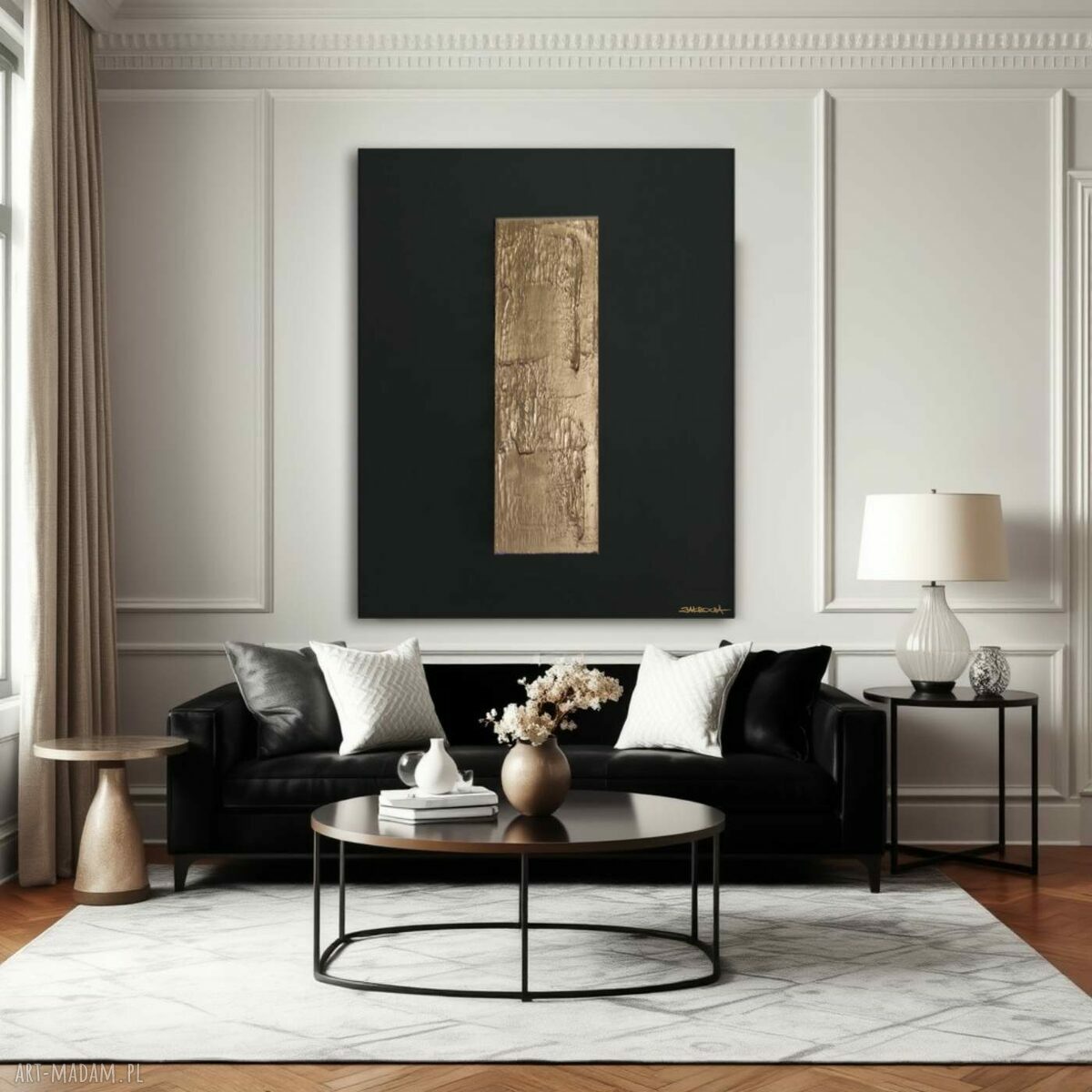 GOLDINI - wielkoformatowy obraz autorski czarno-złoty na płótnie 80x120cm