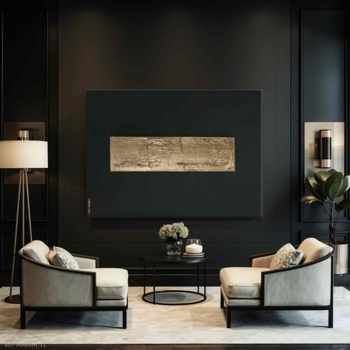 GOLDINI - wielkoformatowy obraz autorski czarno-złoty na płótnie 80x120cm