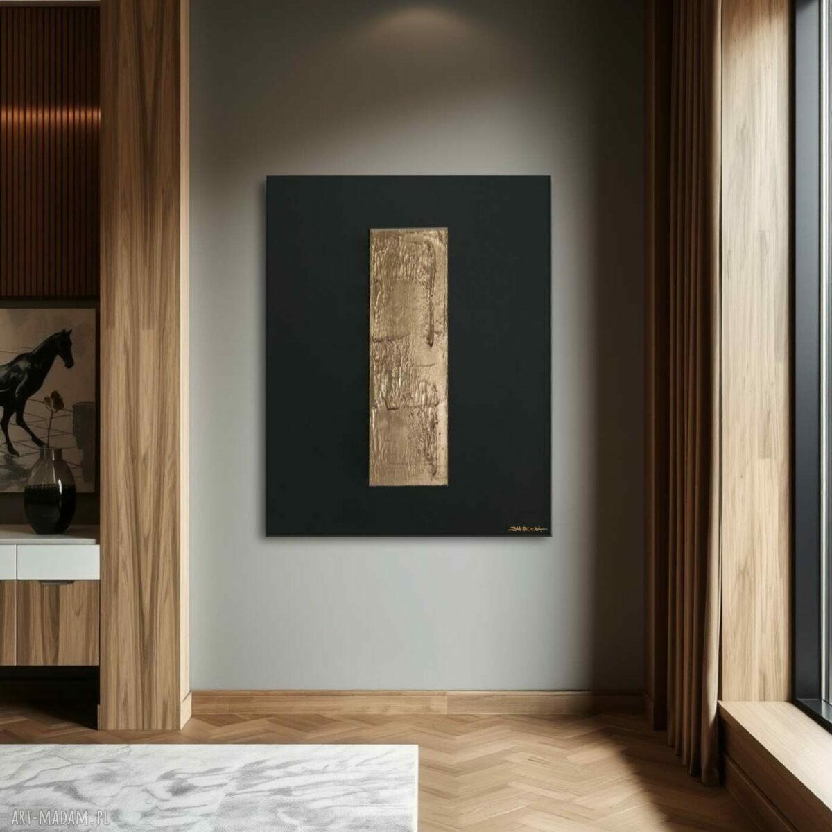GOLDINI - wielkoformatowy obraz autorski czarno-złoty na płótnie 80x120cm