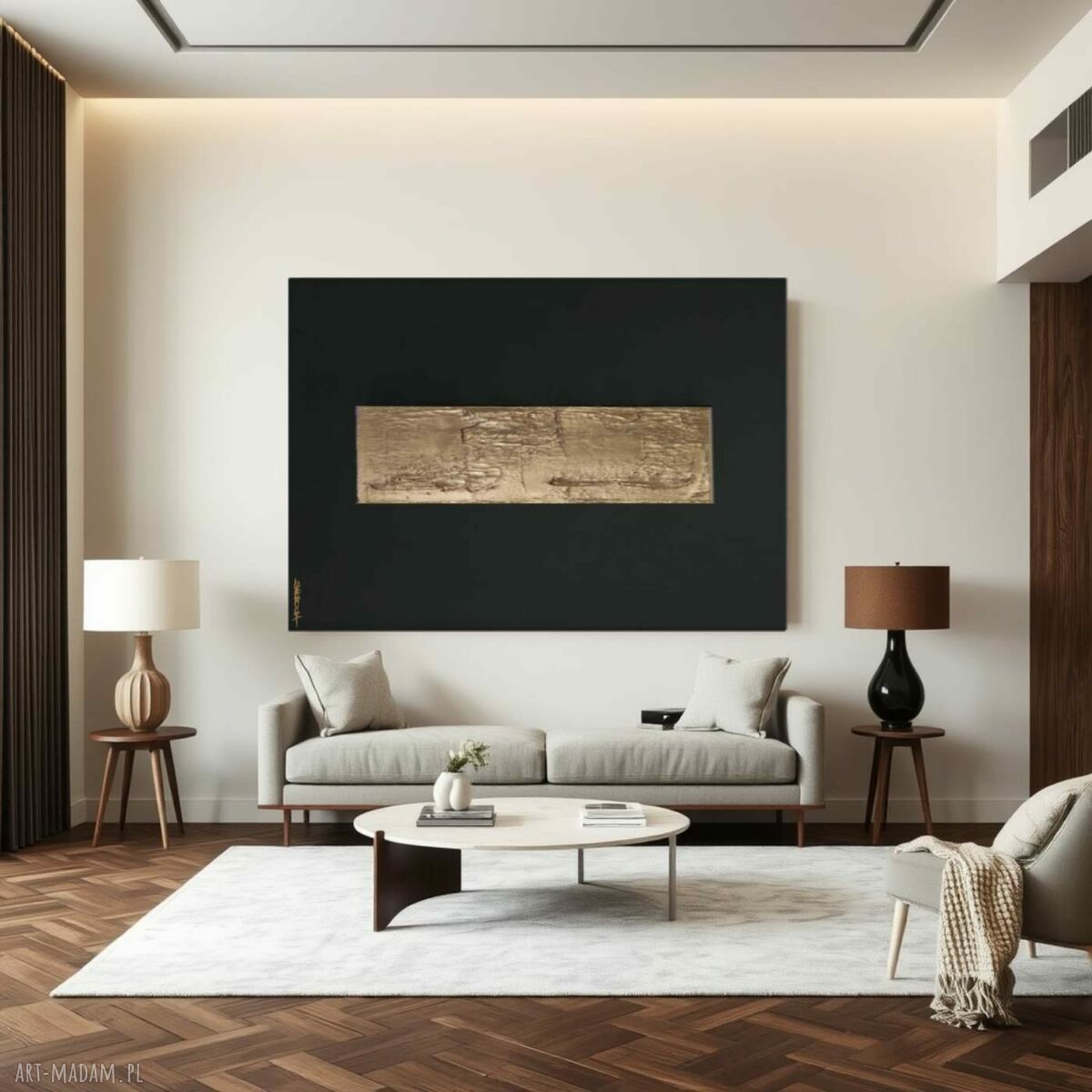 GOLDINI - wielkoformatowy obraz autorski czarno-złoty na płótnie 80x120cm