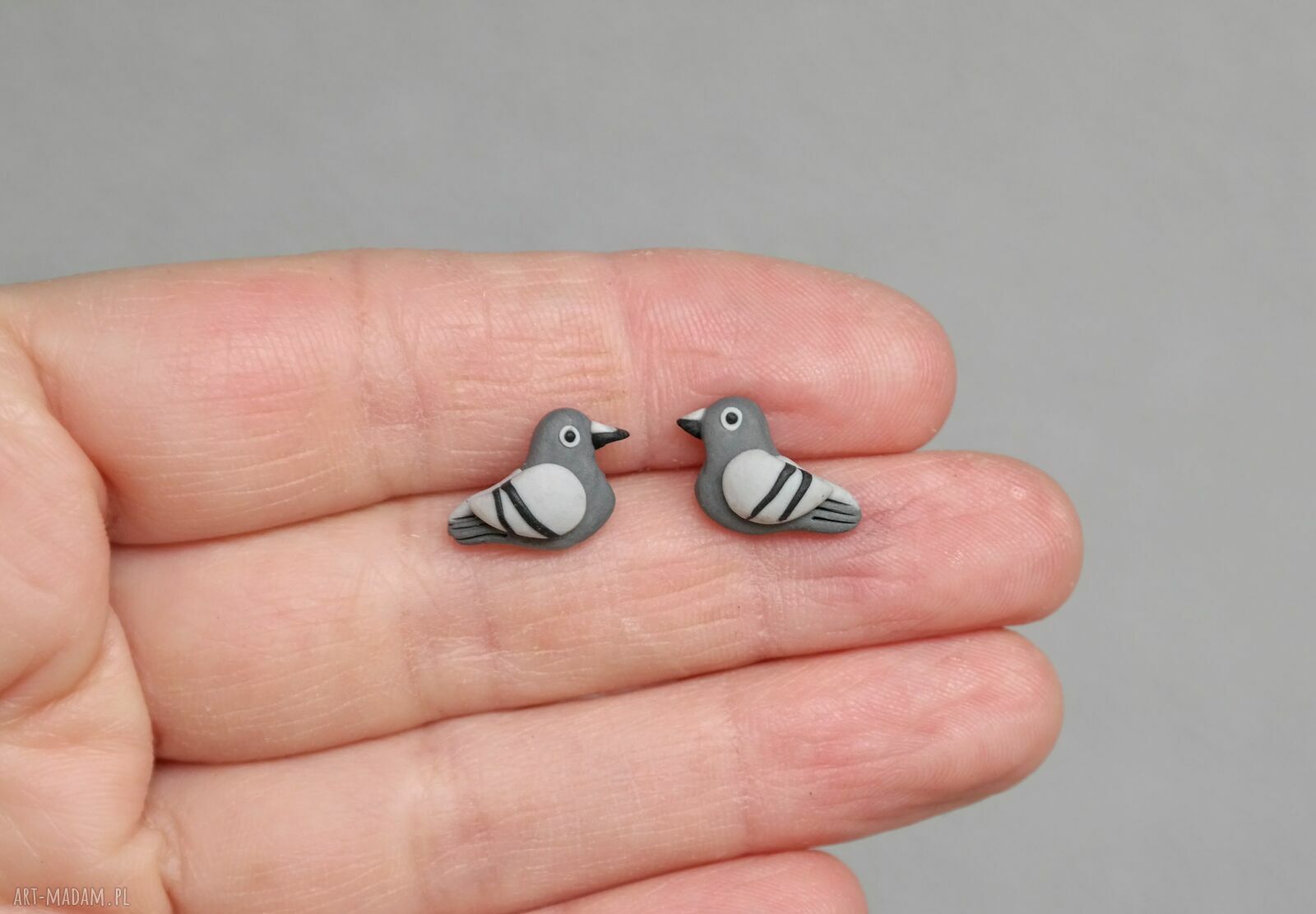 Mini gołębie: kolczyki na sztyftach handmade z modeliny