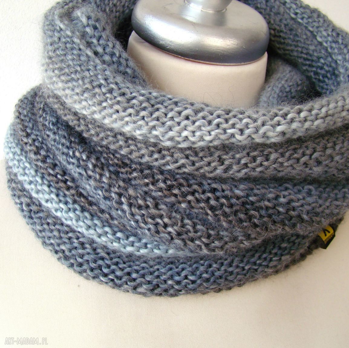 Golf-komin na szyję w szarościach - ciepły otulacz handmade