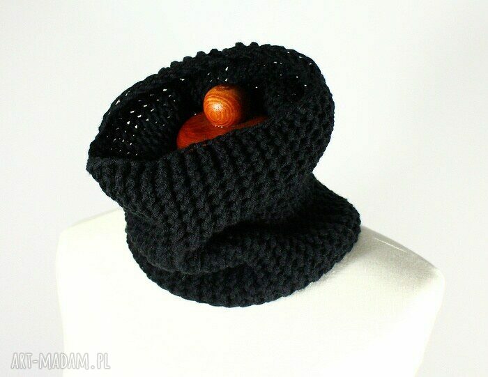 Golfiak-komin czarny unisex - ciepły komin dziany handmade z akrylu