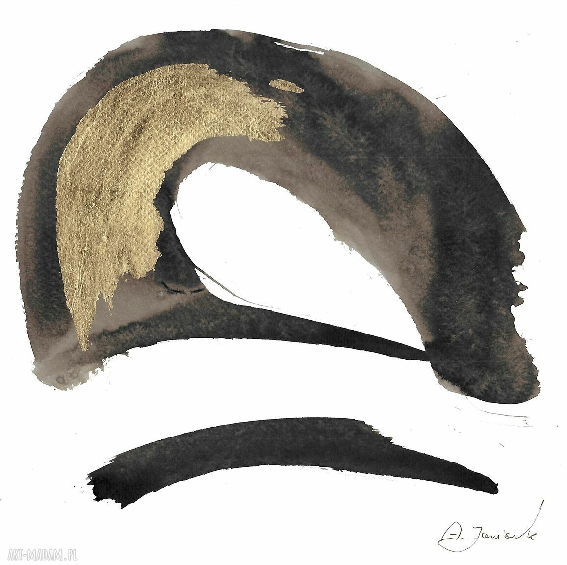 Dyptyk „Gong I” - abstrakcja ręcznie malowana i złocona (2x25x25 cm)