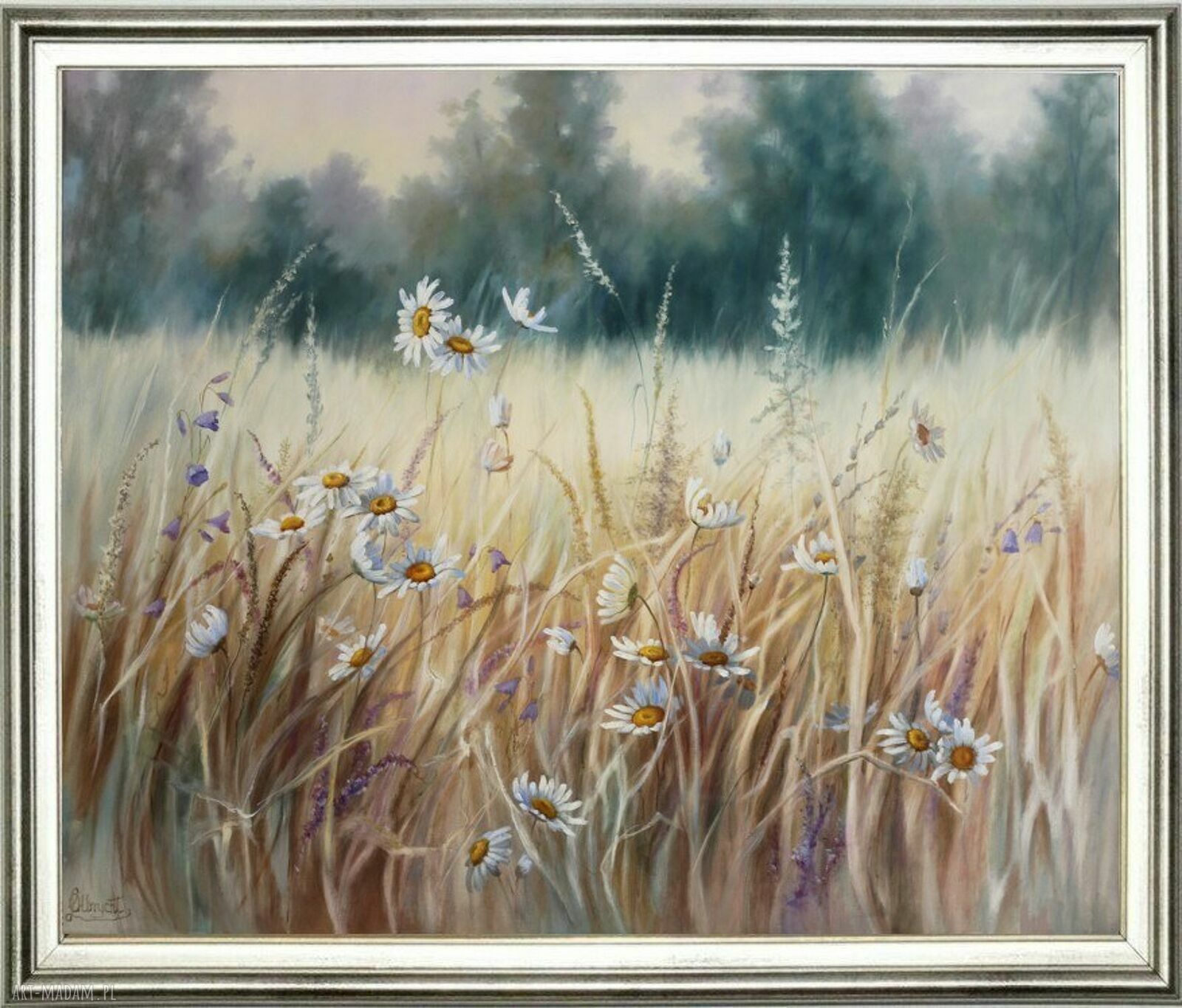 Gorąca Łąka - ręcznie malowany obraz olejny z kwiatami 80x100 cm