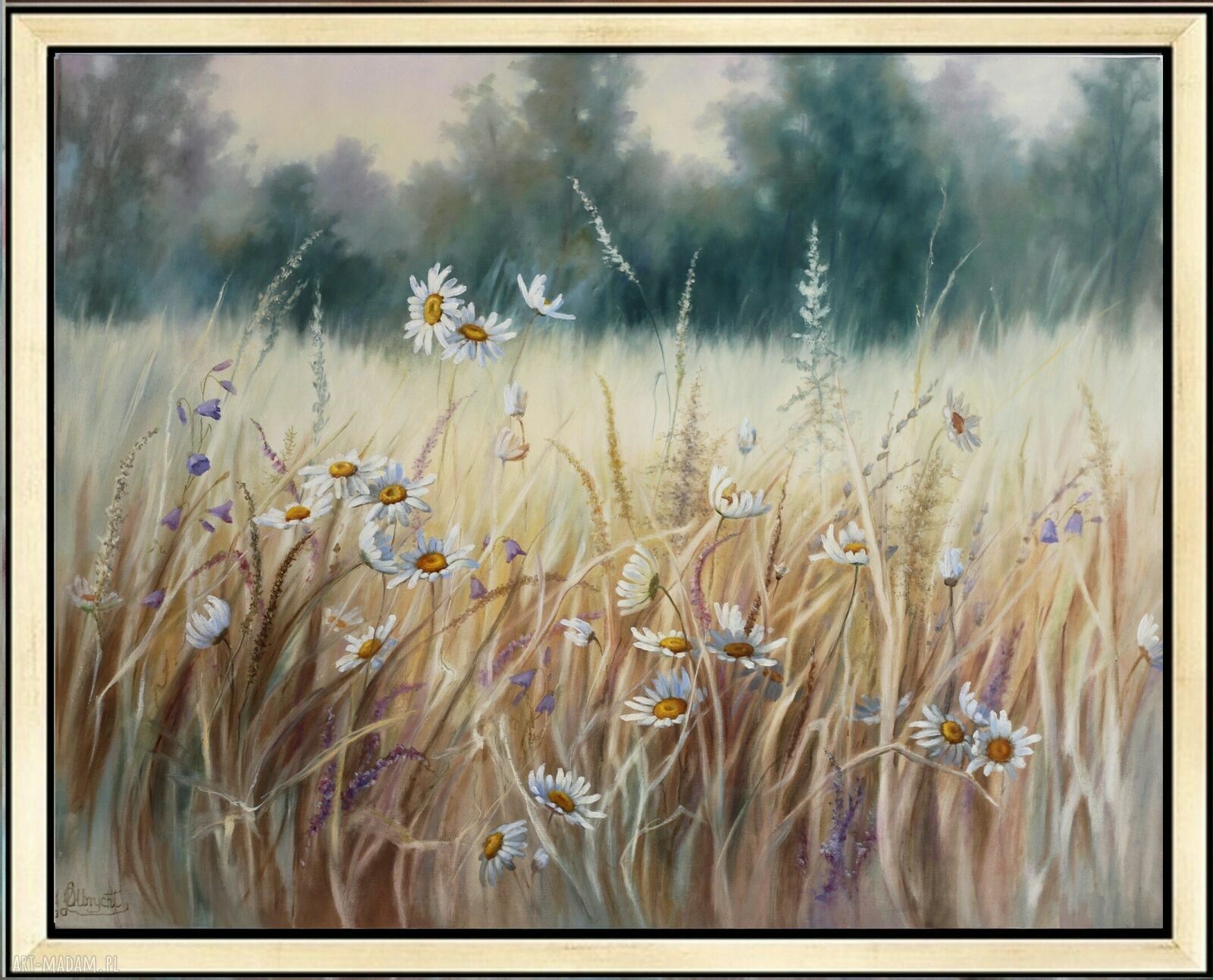 Gorąca Łąka - ręcznie malowany obraz olejny z kwiatami 80x100 cm