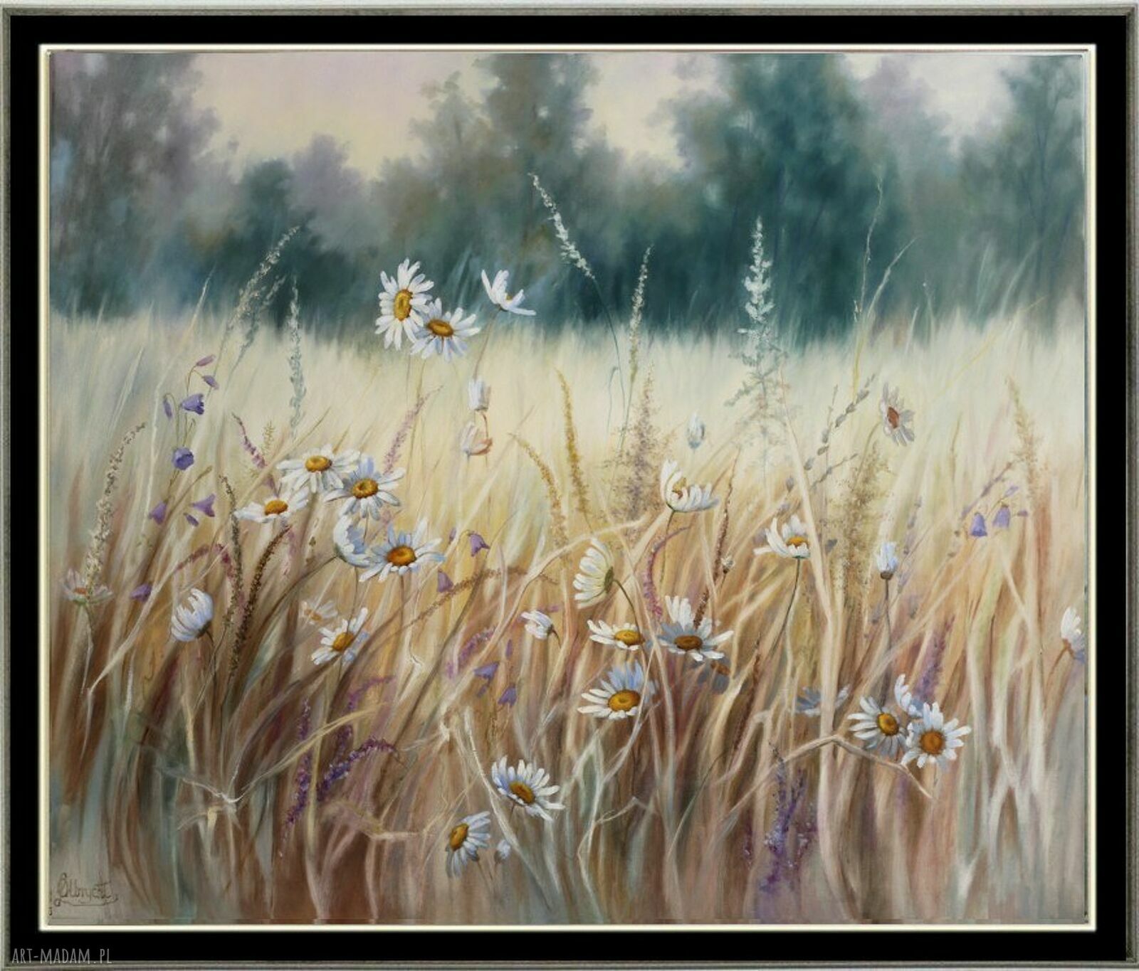 Gorąca Łąka - ręcznie malowany obraz olejny z kwiatami 80x100 cm