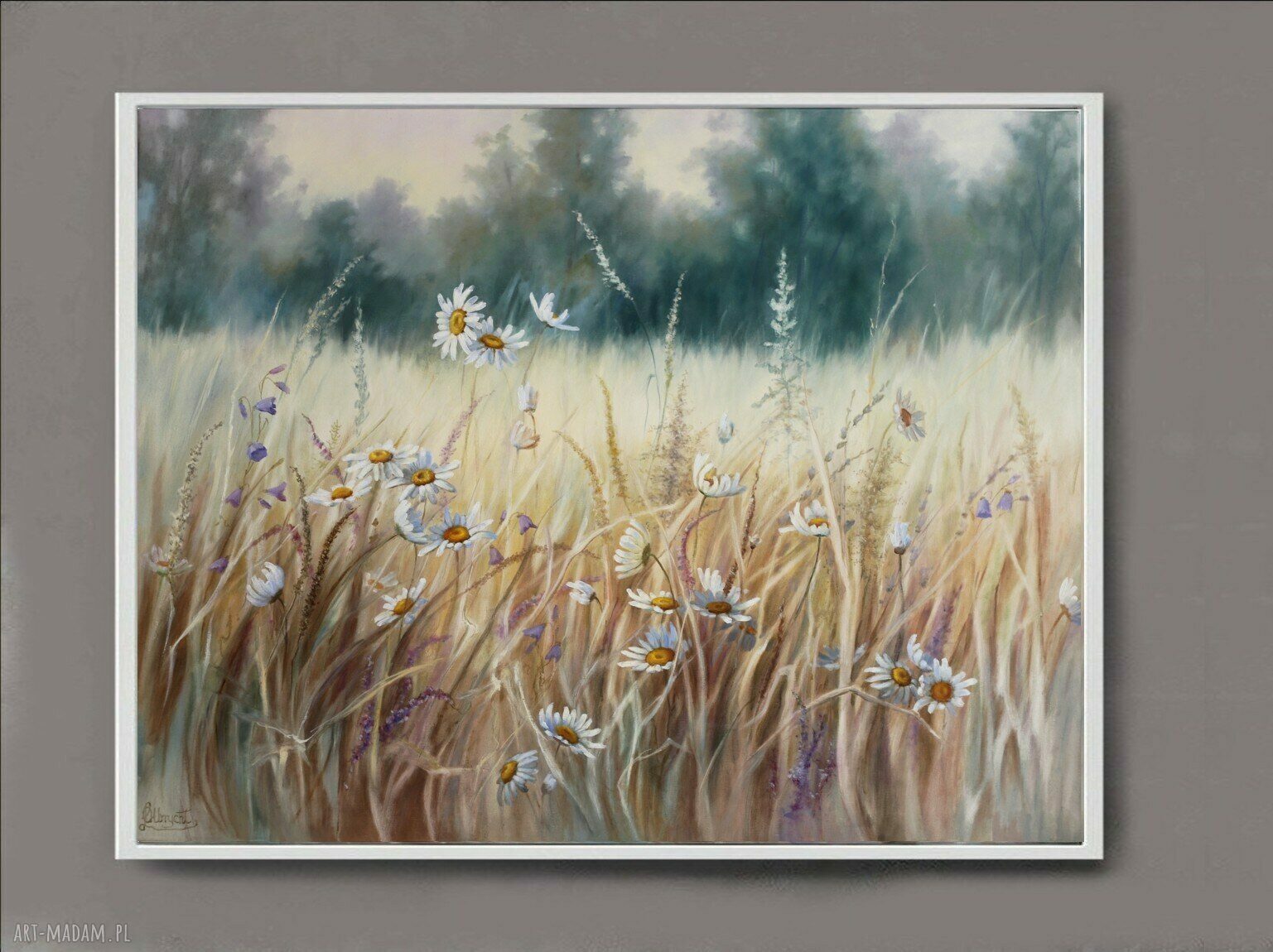 Gorąca Łąka - ręcznie malowany obraz olejny z kwiatami 80x100 cm