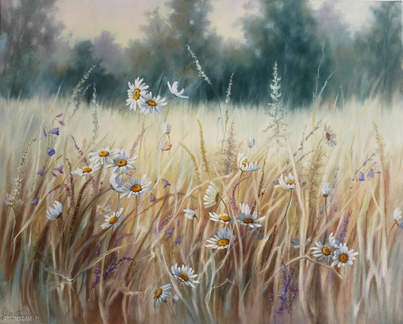 Gorąca Łąka - ręcznie malowany obraz olejny z kwiatami 80x100 cm