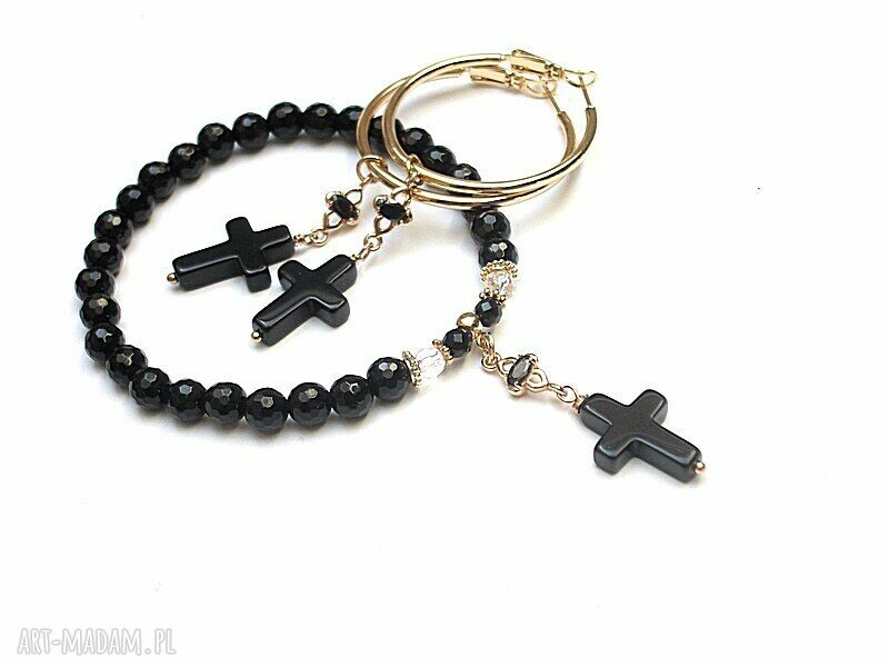 Bransoletka Black Cross z onyksami ręcznie robiona