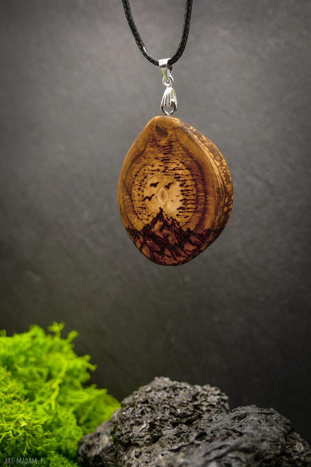 „Górski szczyt” - zawieszka z duszą podróżnika z brzozy, pirografia handmade