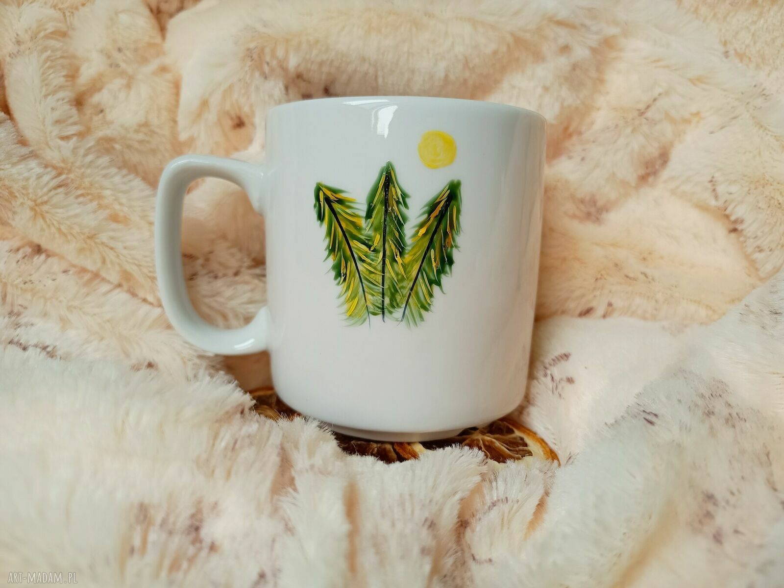 Kubek z gór i sową - rękodzieło 270 ml z porcelany