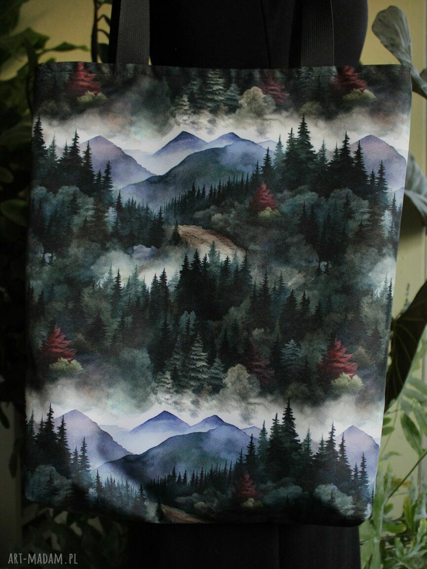 Torba na ramię w wzór GÓRY - shopperka handmade, wodoodporna