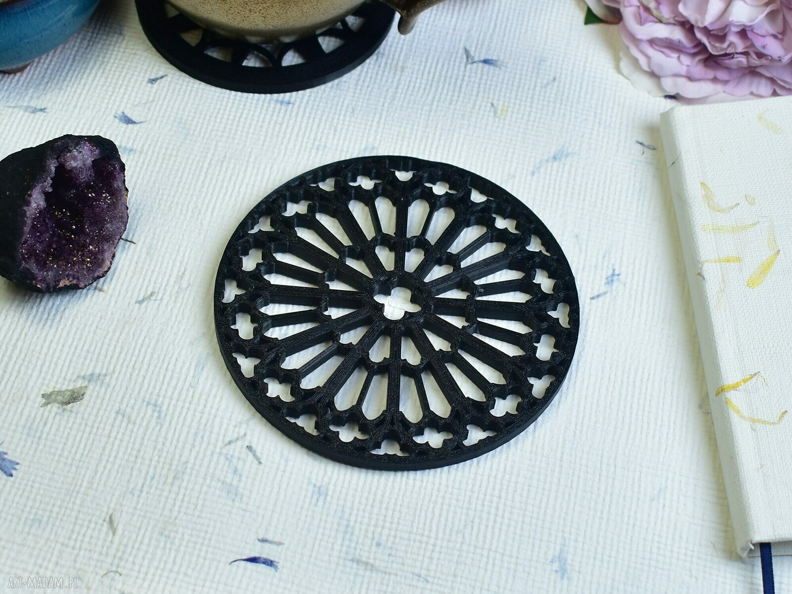 podkładki: Gotyckie podkładki pod kubki filiżanki katedra, gotycka rozeta #4