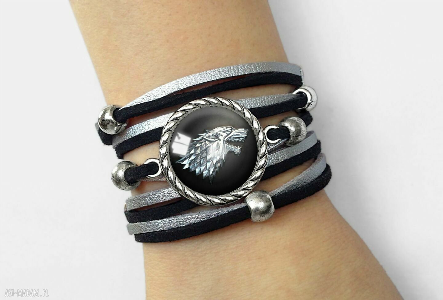 Bransoletka wilkor stark wilk gra tron ręcznie robiona zamszowa