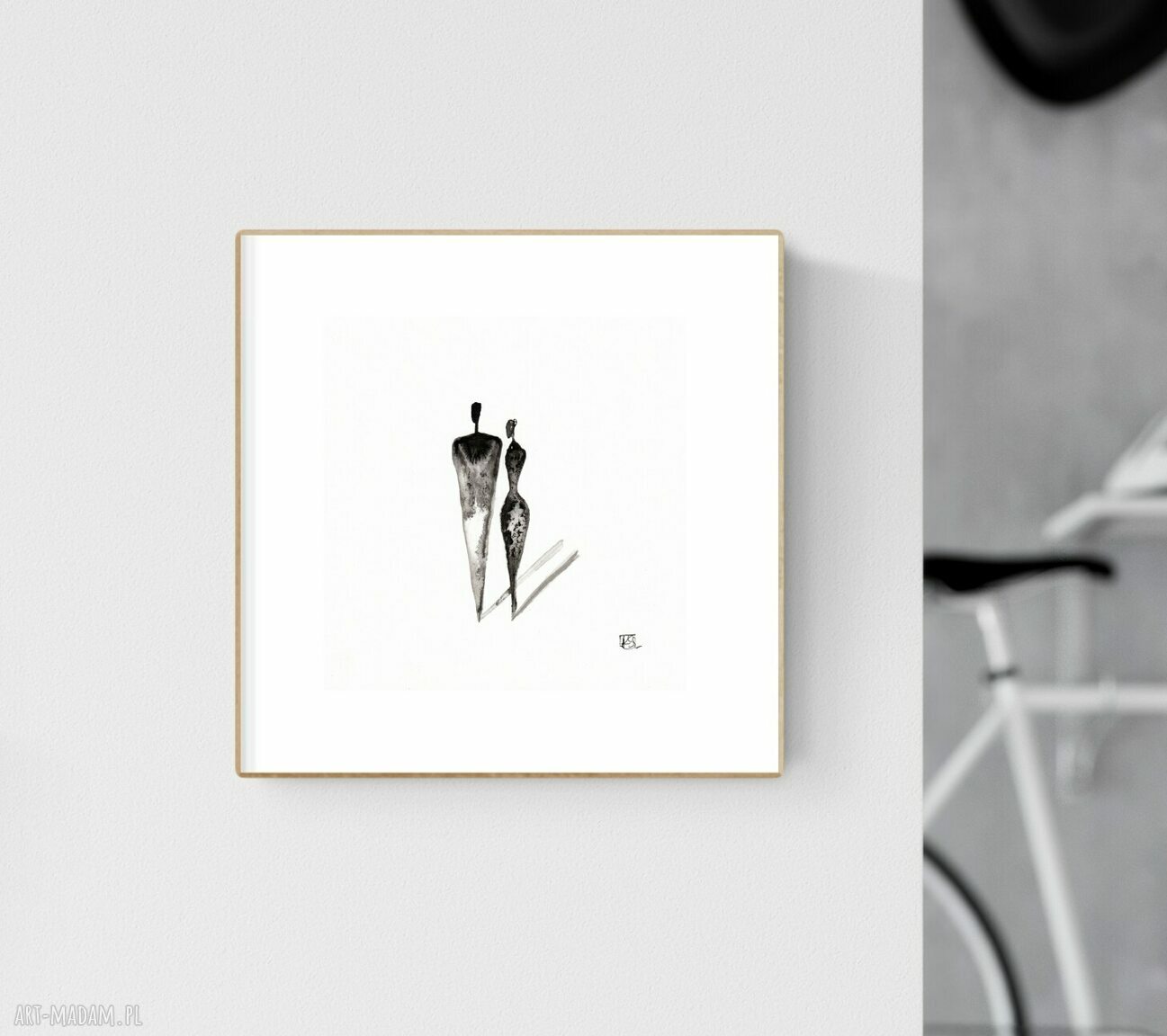 Grafika 20x20 cm do sypialni - abstrakcja czarno-biała, ręcznie malowana
