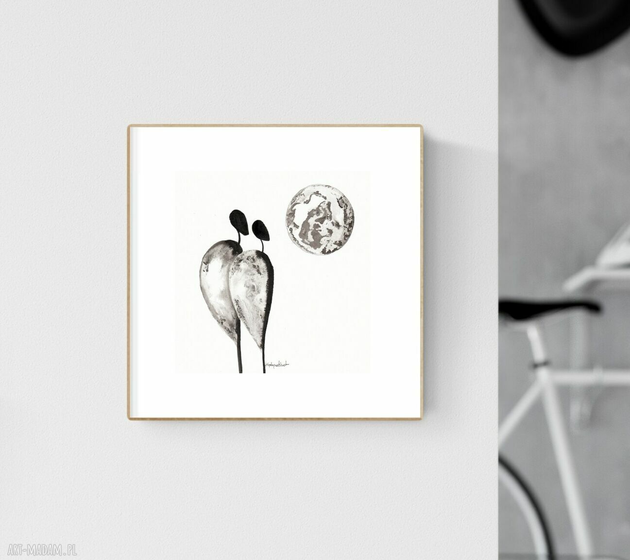 Grafika abstrakcja 20x20 cm ręcznie malowana tuszem - obraz do salonu i sypialni