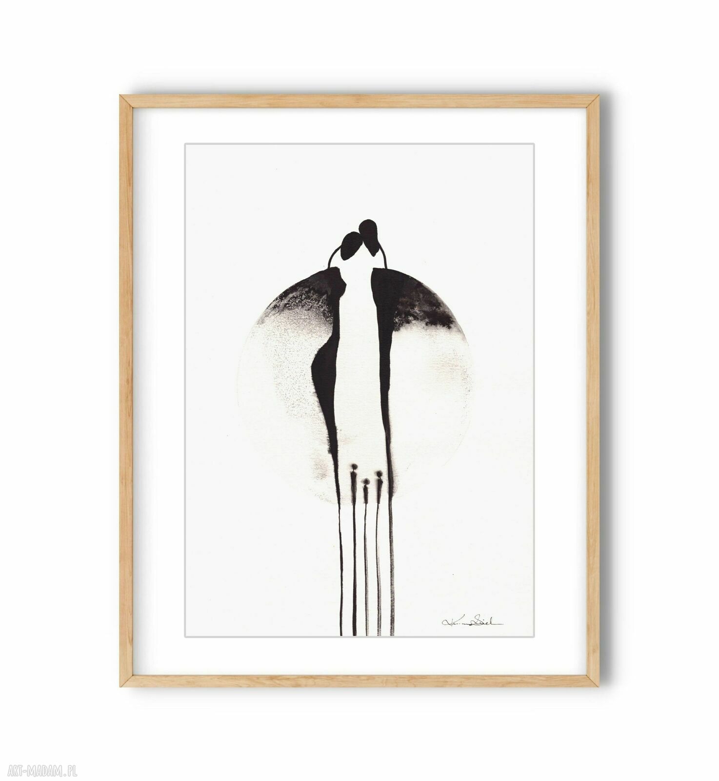 Ręcznie malowana grafika 21 x 30 cm - czarno-biała na prezent