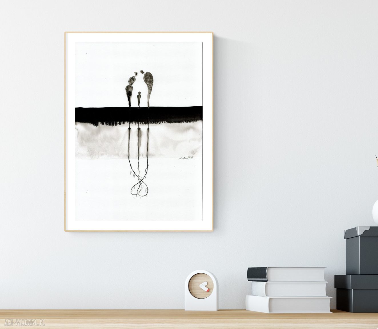 Czarny minimalizm - ręcznie wykonana grafika abstrakcyjna 30x40 cm (A3)