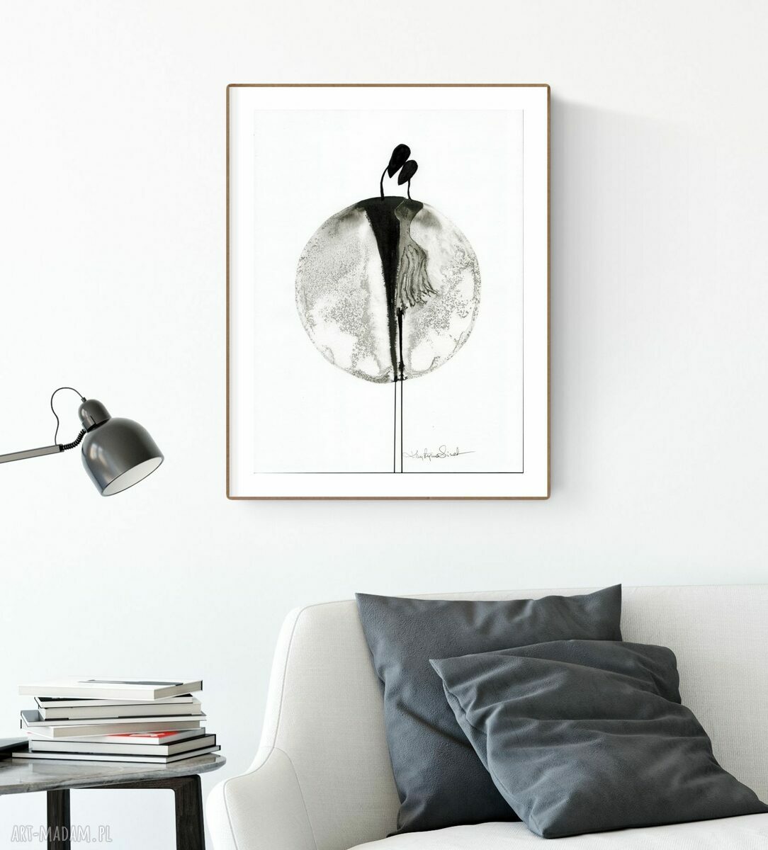 Grafika X 30x40 cm ręcznie malowana - abstrakcja czarno-biała