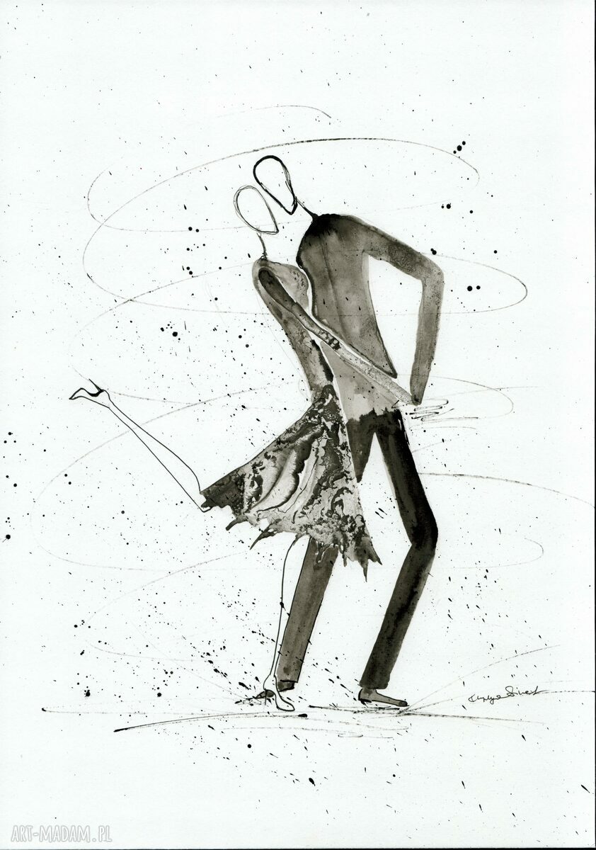 Grafika 30x40 cm Tango abstrakcja czarno biała wykonana ręcznie