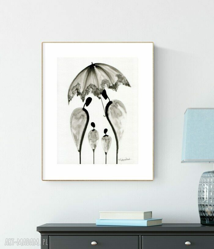 Ręcznie malowana grafika 30x40 cm - abstrakcja w eleganckim minimalizmie