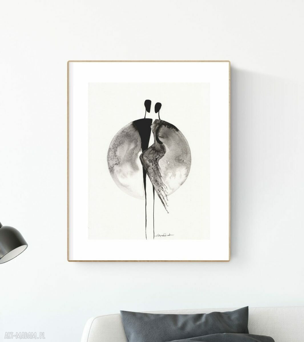 Grafika 30x40 cm ręcznie malowana - abstrakcja czarno-biała
