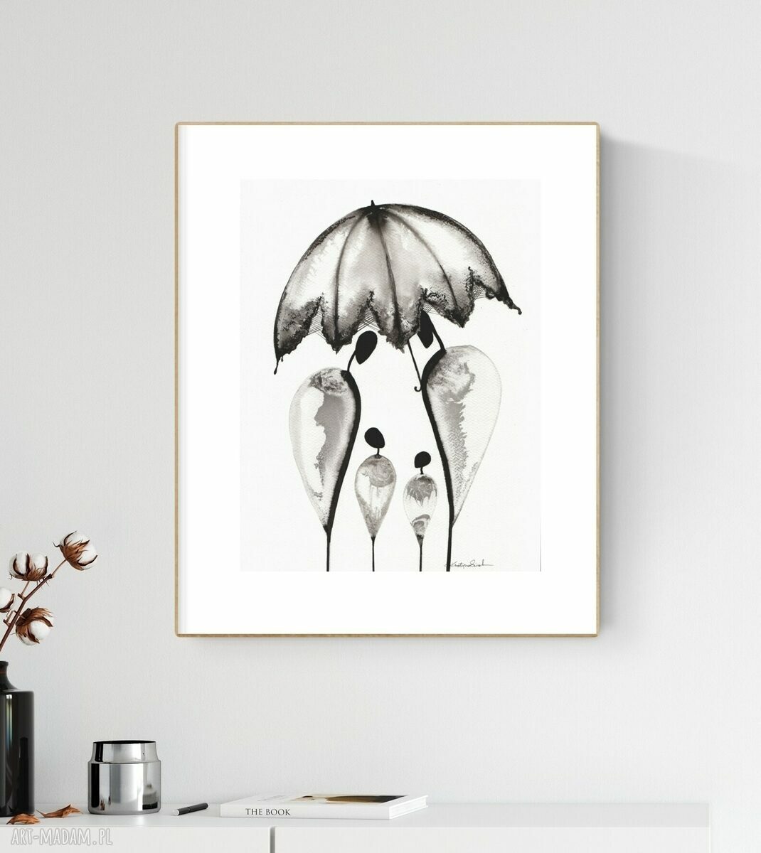 Grafika abstrakcyjna ręcznie wykonana 30x40 cm - czarno-biała (bez oprawy)