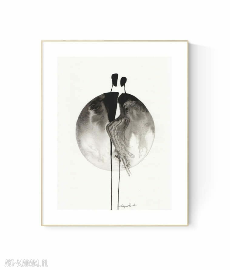 Czarno biała grafika abstrakcyjna 30x40 cm malowana ręcznie - do salonu i sypialni