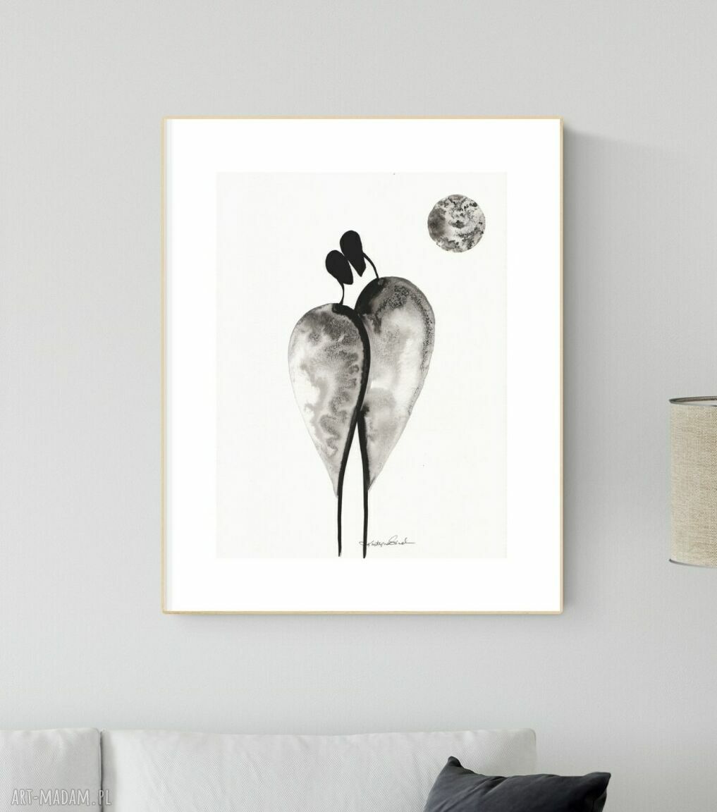 Grafika 30x40 cm ręcznie malowana tuszem - abstrakcja do salonu