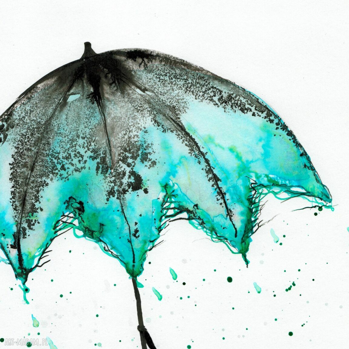 Grafika 30x40 cm ręcznie wykonana turkusowa abstrakcja Rain