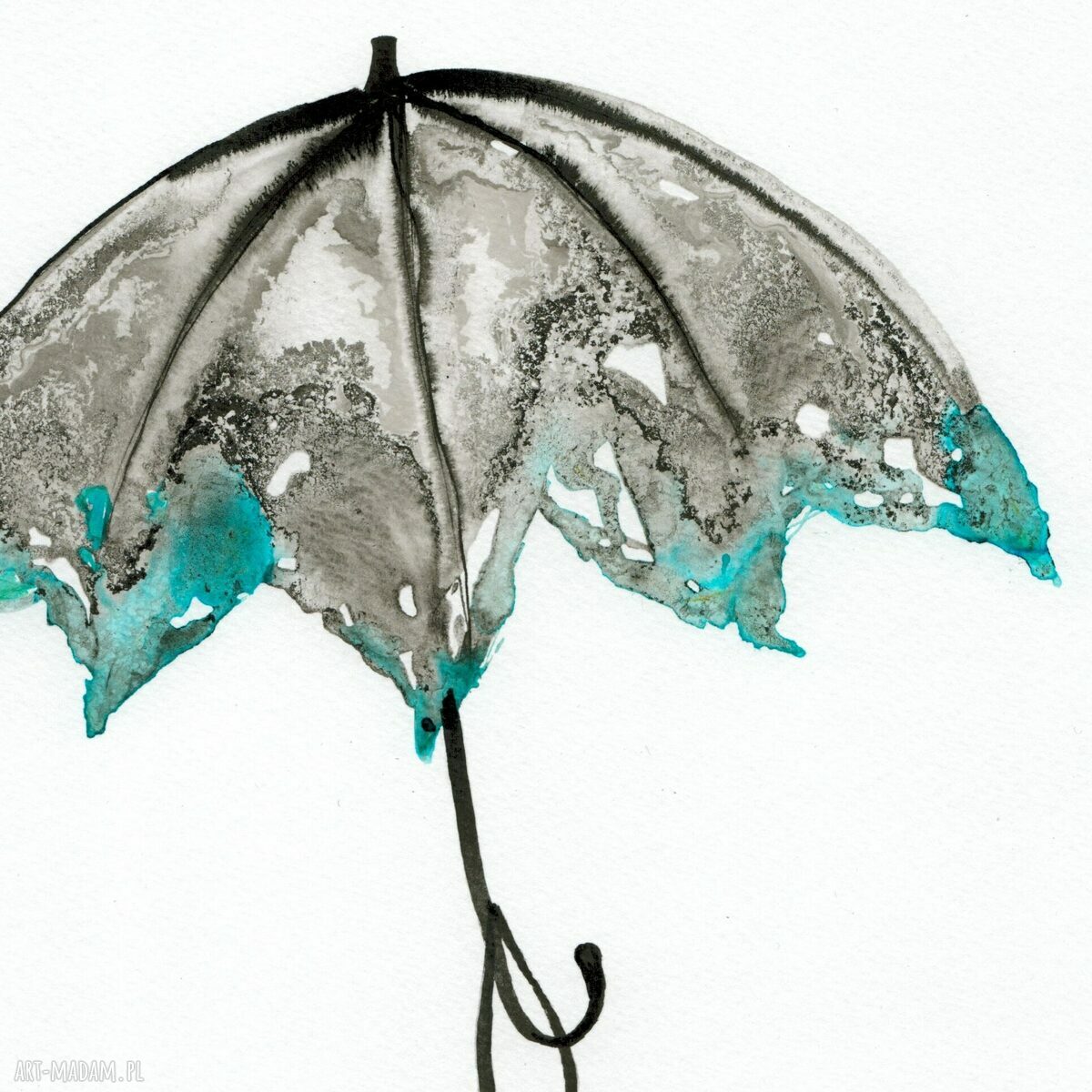 Grafika 30x40 cm ręcznie wykonana turkusowy minimalizm Rain