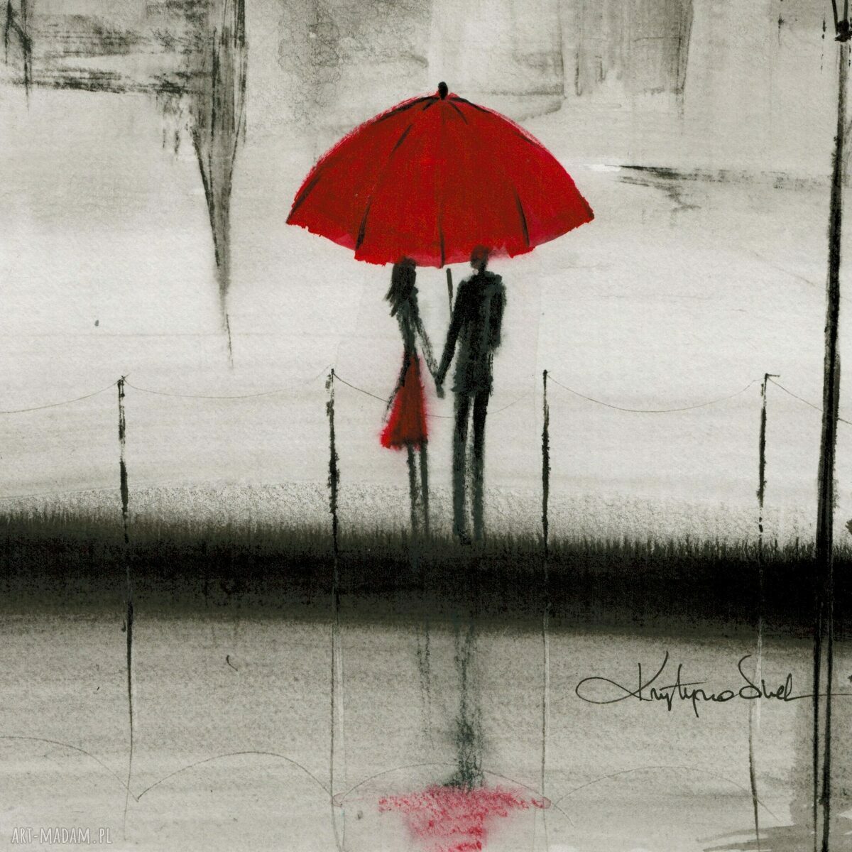 Czarno-biała grafika abstrakcyjna 30x40 cm Rain - malowana ręcznie tuszem