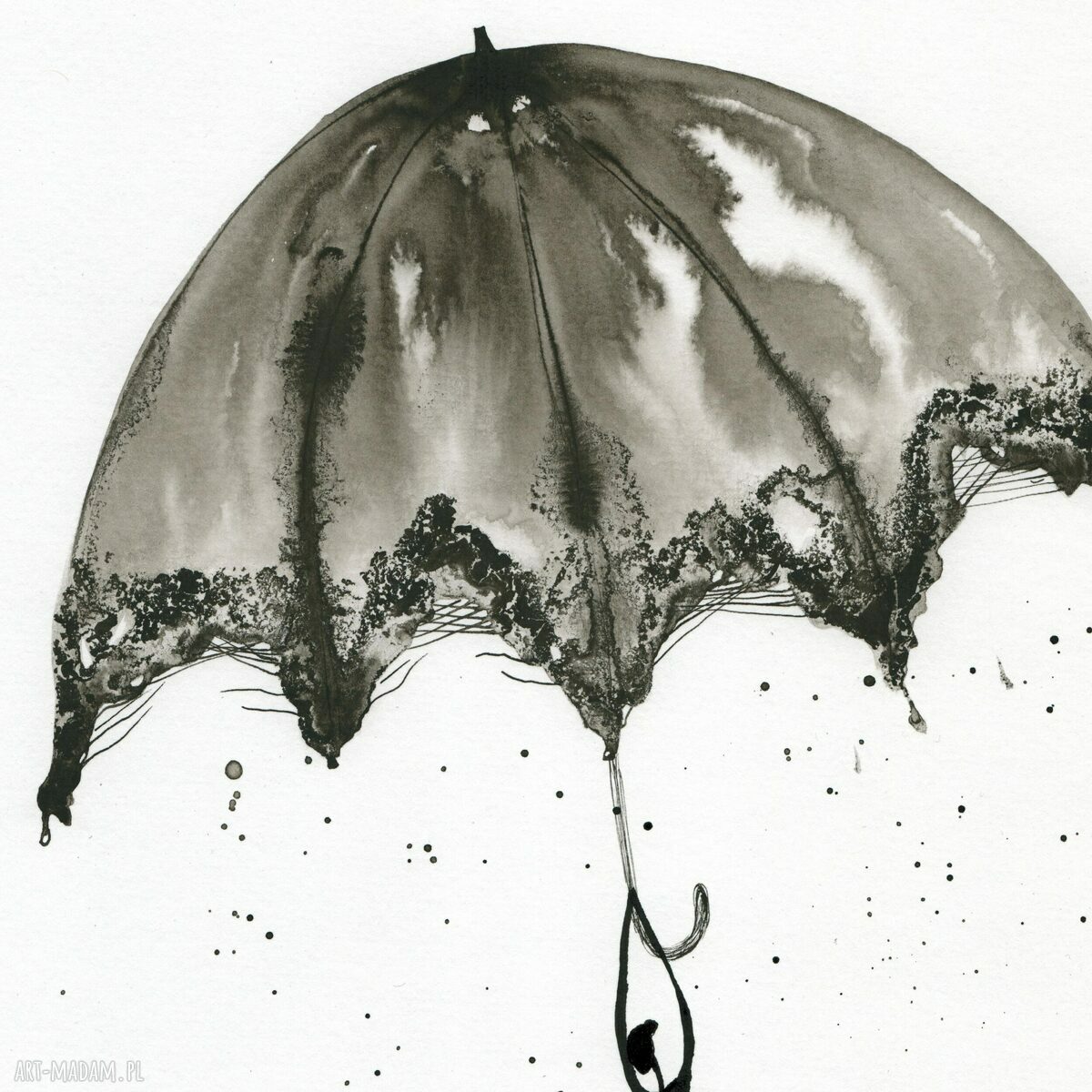 Grafika X 30x40 cm malowana ręcznie tuszem - abstrakcja czarno-biała “Rain”