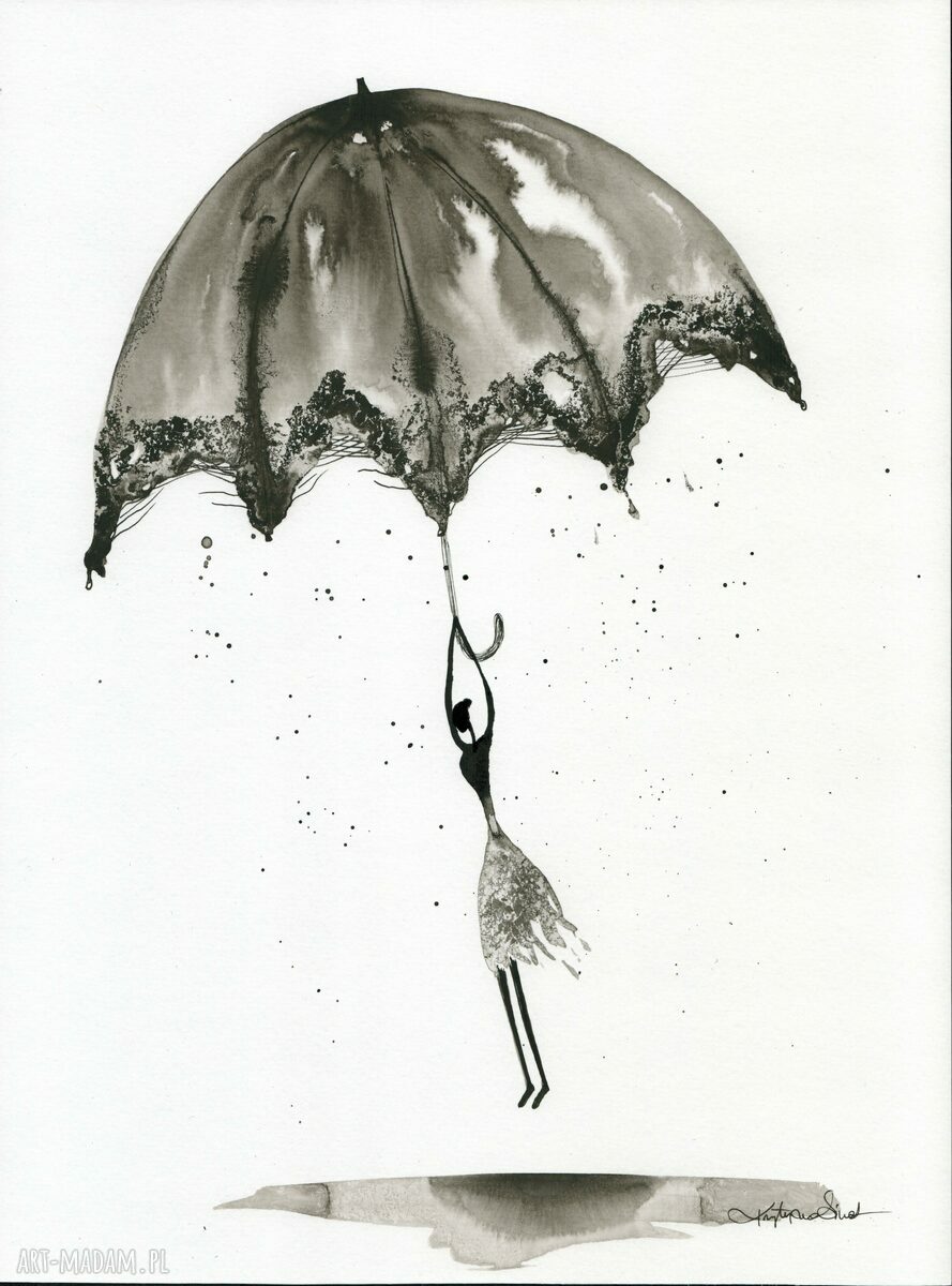 Grafika X 30x40 cm malowana ręcznie tuszem - abstrakcja czarno-biała “Rain”