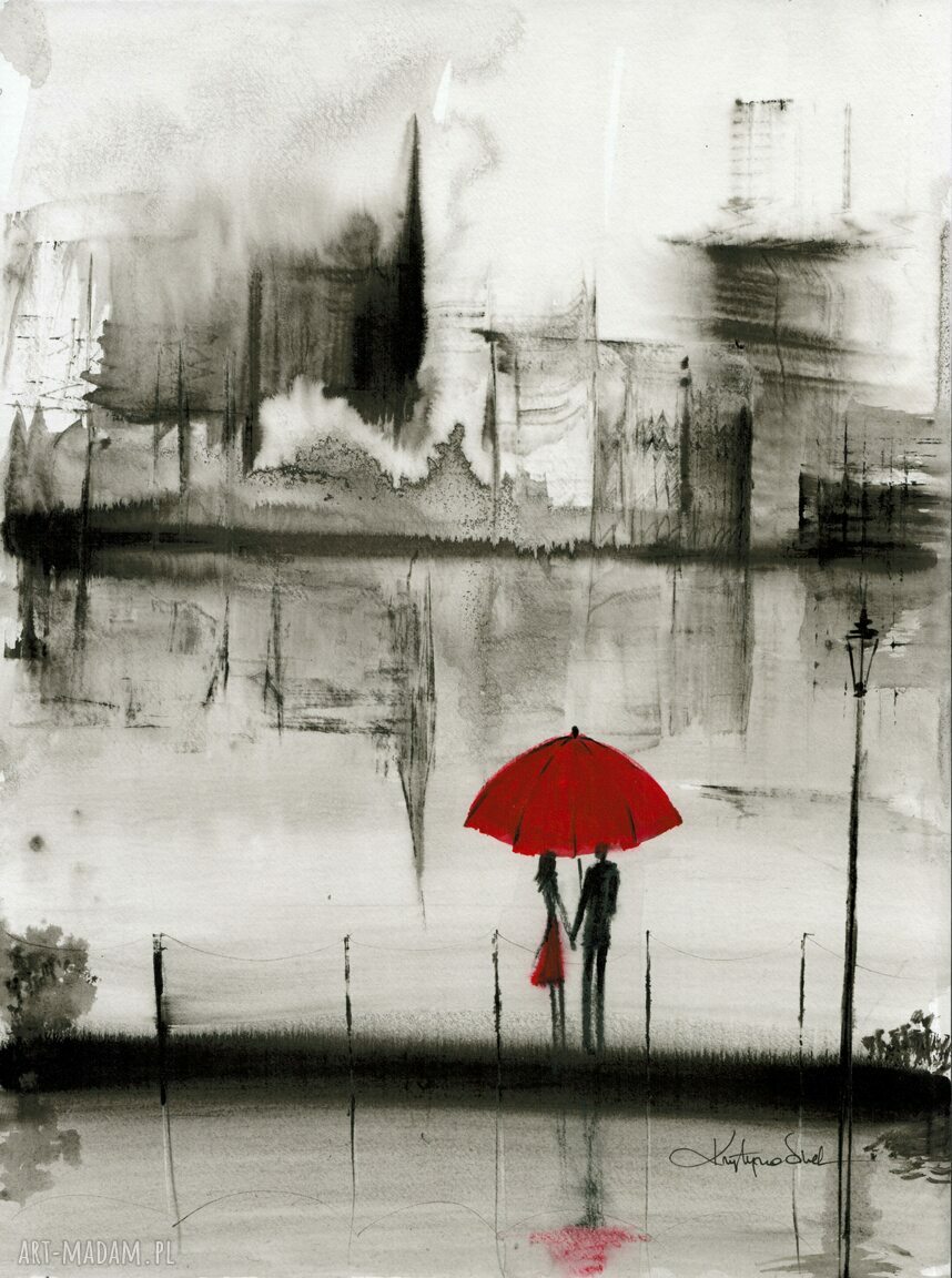 Czarno-biała grafika abstrakcyjna 30x40 cm Rain - malowana ręcznie tuszem