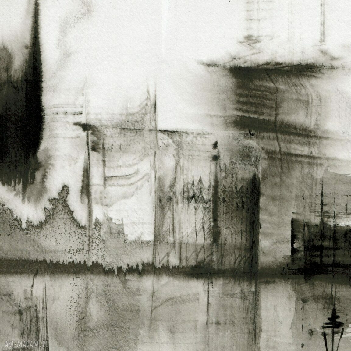 Czarno-biała grafika abstrakcyjna 30x40 cm Rain - malowana ręcznie tuszem