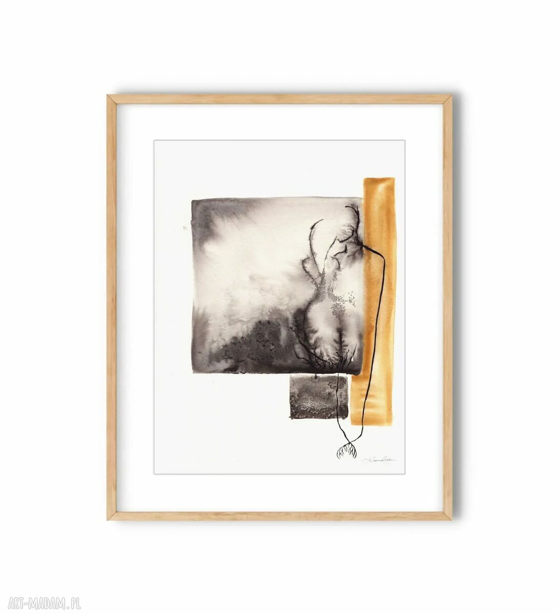 Grafika 30x40 cm wykonana ręcznie - czarno-biała abstrakcja do salonu