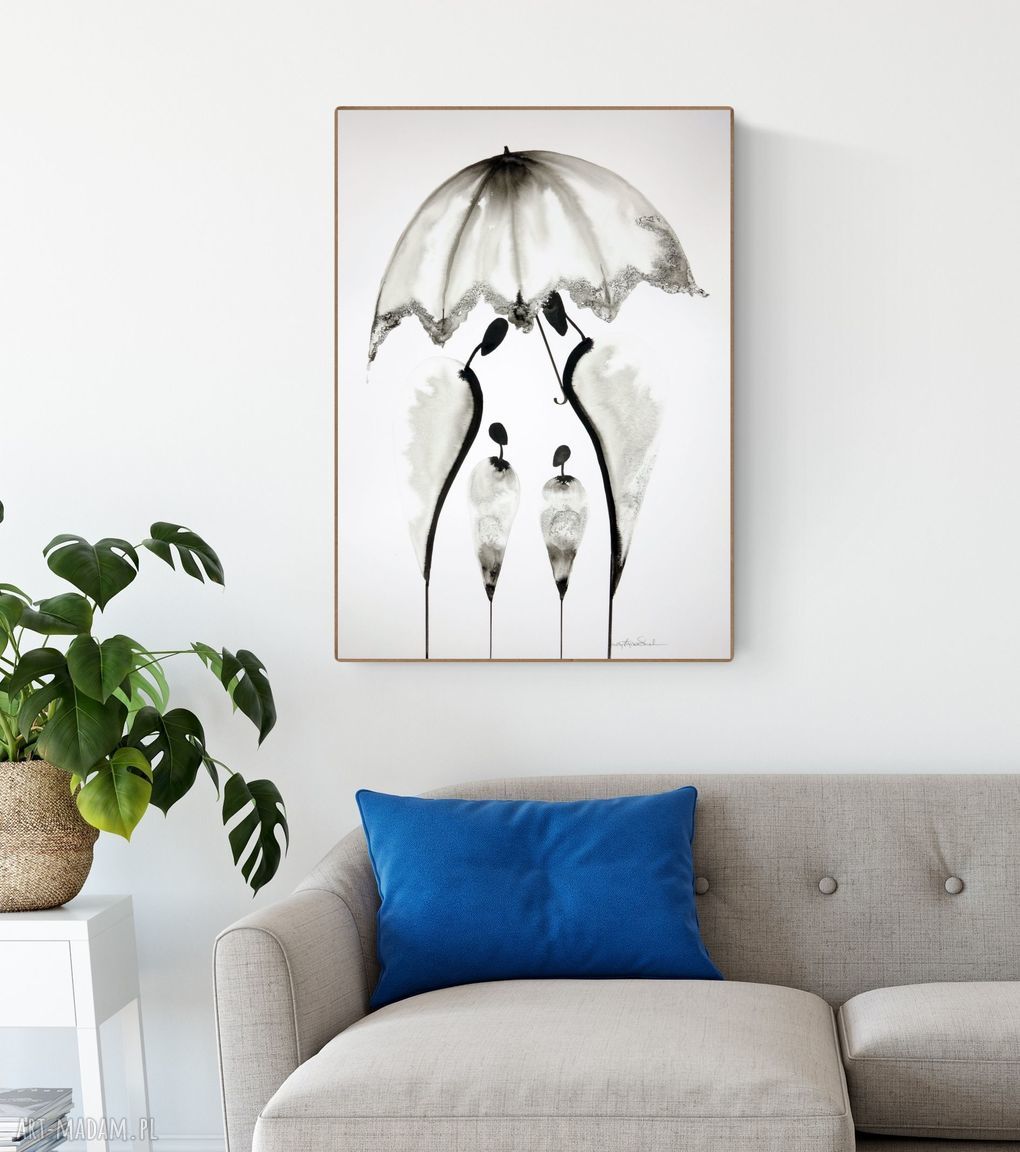 Grafika X 50x70 cm ręcznie malowana tuszem - czarno-biała abstrakcja minimalizm