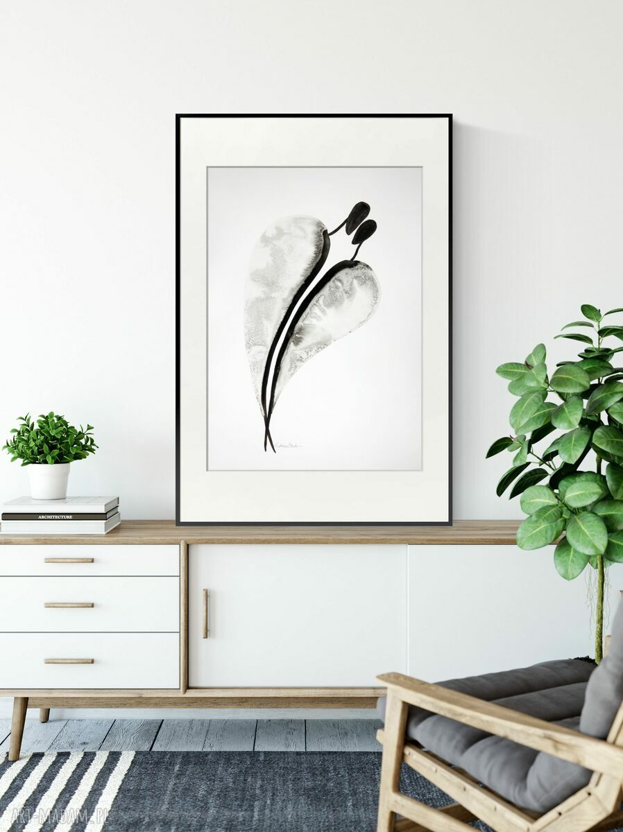 Ręcznie malowana grafika X 50x70 cm - plakat abstrakcja czarno-biała